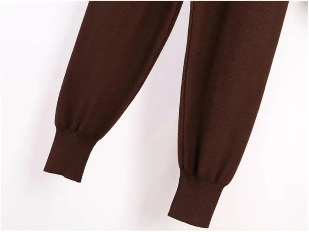 WomenS Casual Harem Pants - Winter Loose Knit Trousers with Pockets - Solid Color Sweater Pants for Women