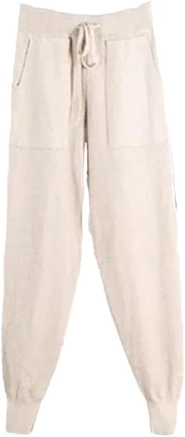WomenS Casual Harem Pants - Winter Loose Knit Trousers with Pockets - Solid Color Sweater Pants for Women