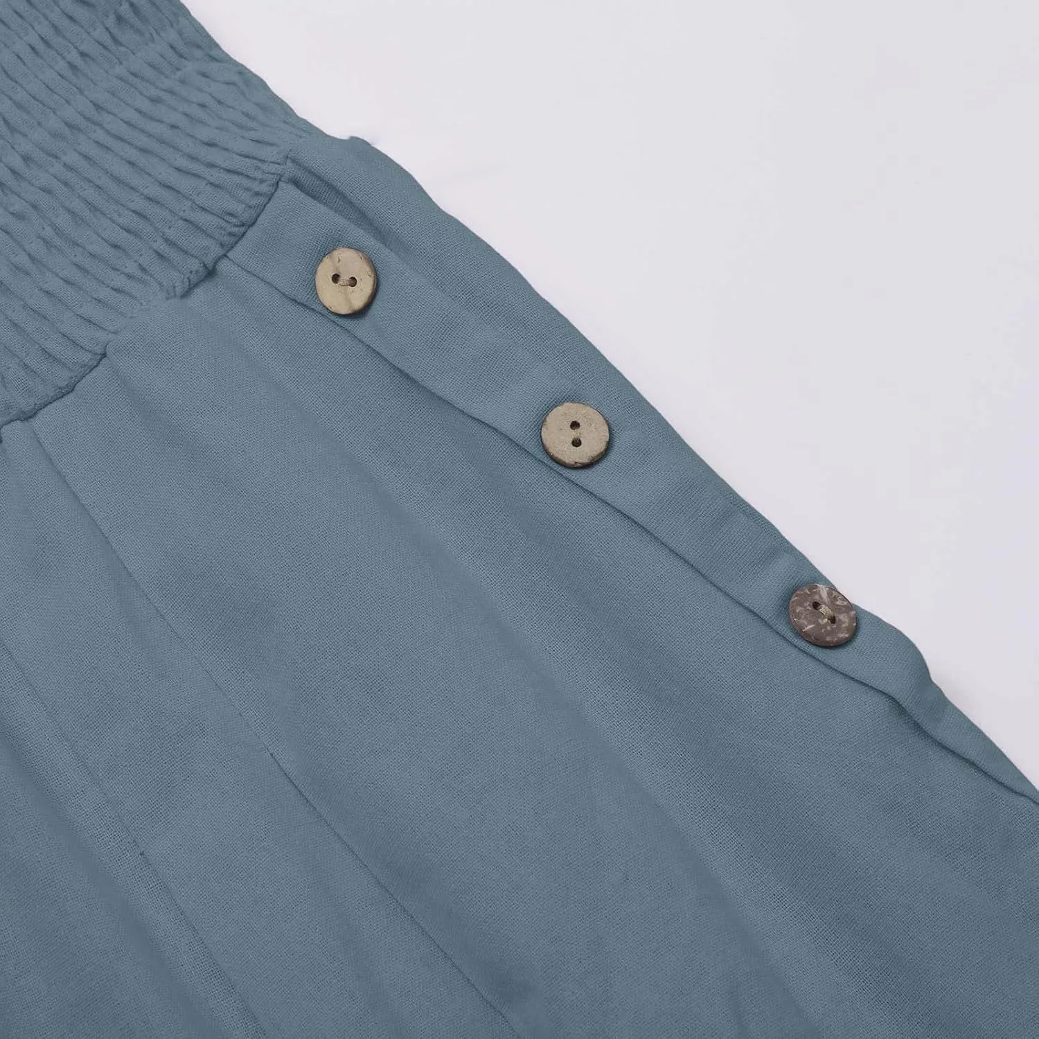 Women's Casual Linen Palazzo Pants Smocked Elastic Waist Summer Boho Wide Leg Long Flowy Lounge Trousers with Pockets