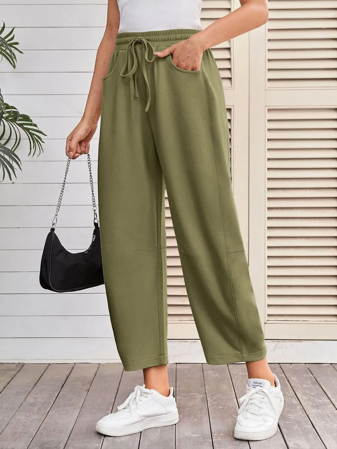 Womens Casual Wide Leg Pants Loose Drawstring Summer Jogging Travel Palazzo Harem Pants Sweatpant