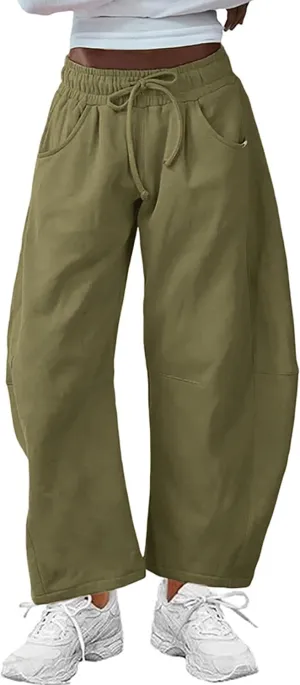 Womens Casual Wide Leg Pants Loose Drawstring Summer Jogging Travel Palazzo Harem Pants Sweatpant