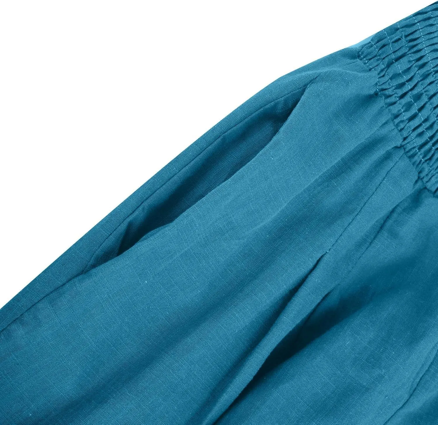 Women's Cotton Linen Palazzo Pants Loose Elastic Waist Trousers Solid Pleated Baggy Slacks Summer Vacation Outfits