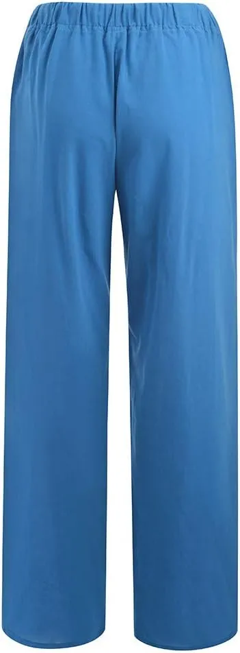 Womens Cotton Linen Pants 2025 Summer Wide Leg Casual Loose Drawstring High Waist Palazzo Pants Trousers with Pockets