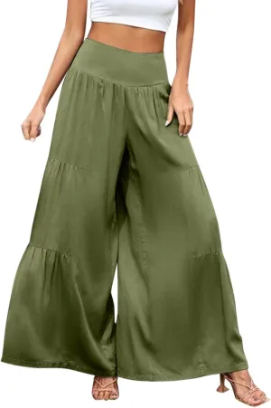Womens Cotton Linen Pants Elastic High Waist Loose Fit Wide Leg Trousers 2025 Summer Casual Trendy Beach Pants