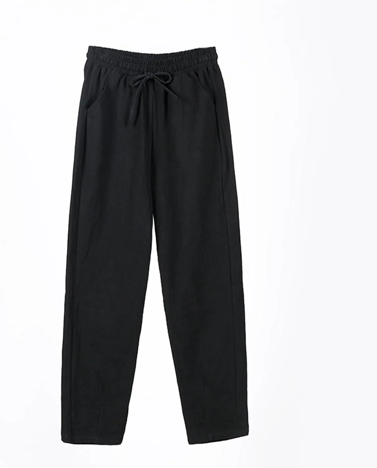 Women's Cotton Linen Straight Leg Pants Elastic Drawstring Summer Trousers with Pockets Casual Beach Lounge Pants