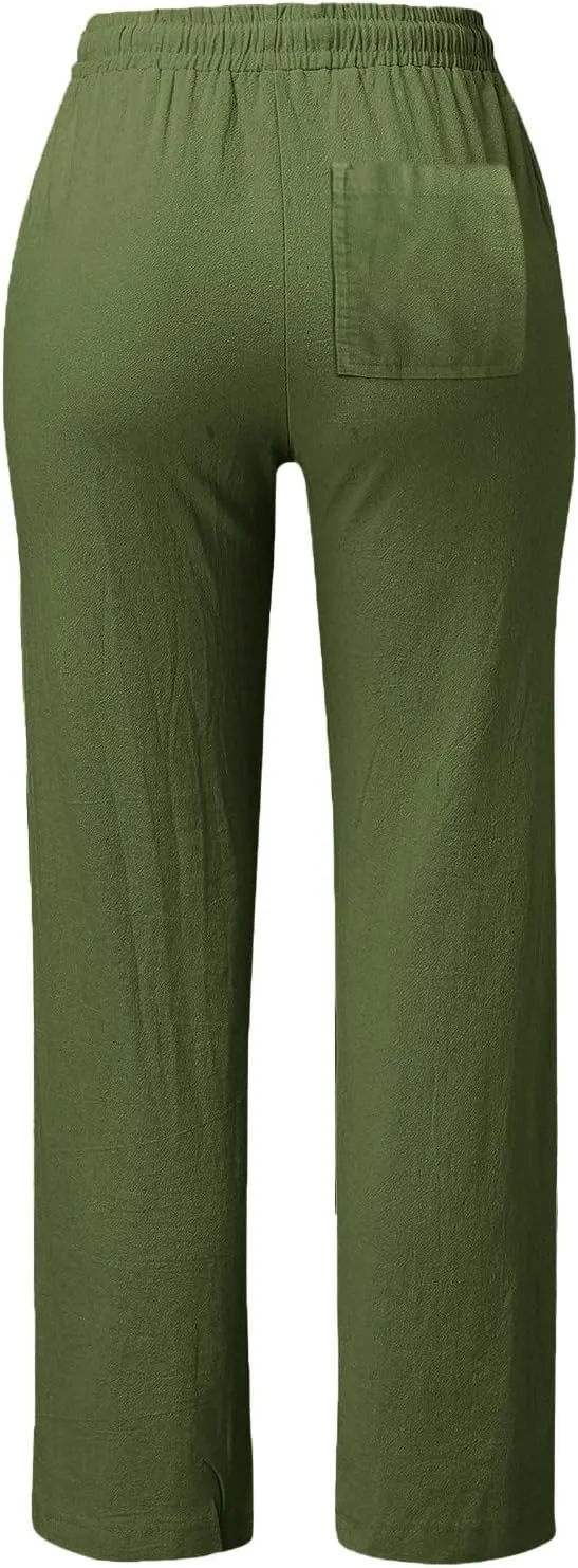 Women's Cotton Linen Summer Lightweigt Pant Trousers Low Waist Wide Leg Slim Fit Pants Office