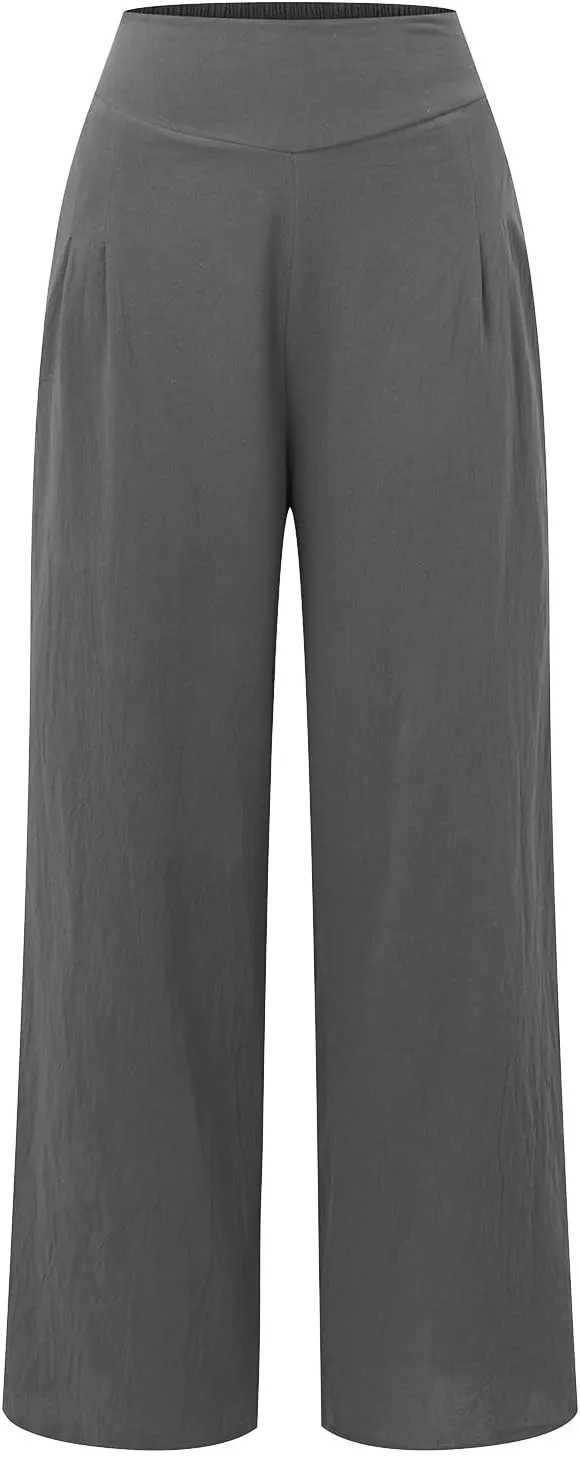 Womens Cotton Linen Summer Trendy Palazzo Pants High Waist Ankle Length Plus Size Palazzo Lounge Pants Vacation