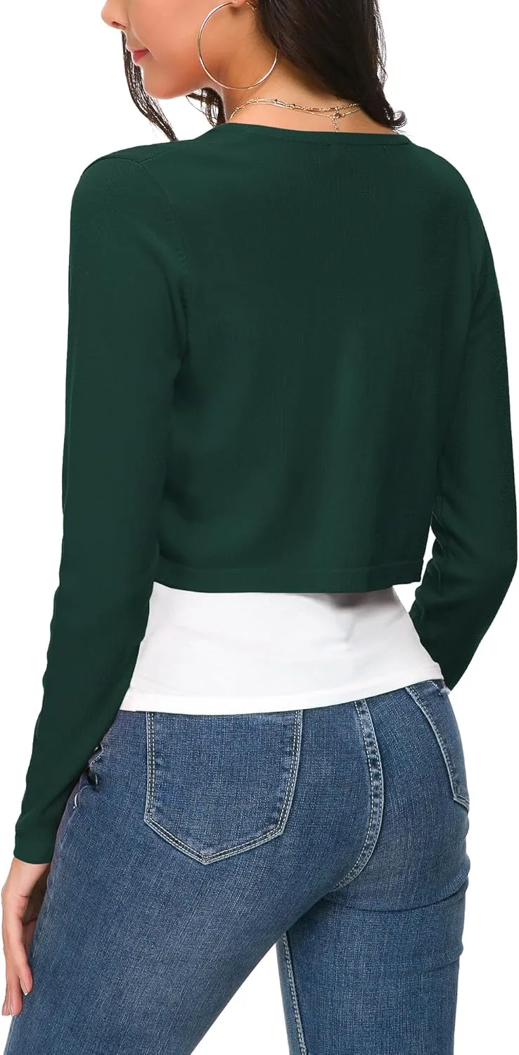 Women's Cropped Knit Cardigan Sweater Long Sleeve Button Down Open Front Bolero Shrug for Spring and Fall