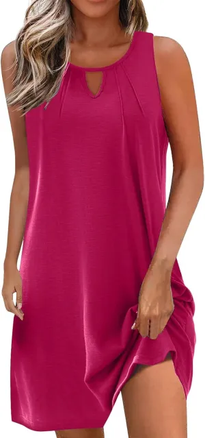 Womens Dresses Crewneck Sleeveless Hollow Mini Dress Ruffle Sexy Fashion Trendy Dressy Tops Dress Summer Sundress