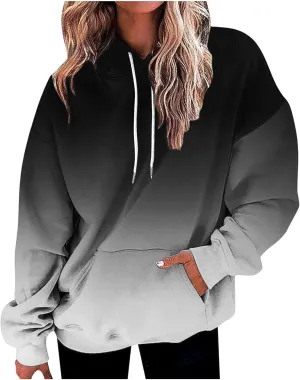 Womens Fall Fashion Hoodies 2023 Casual Oversized Long Sleeve Pullover Tops Gradient Loose Warm Hooded Sweatshirts