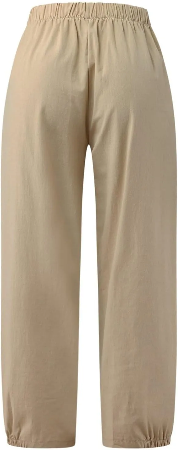 Women's Fleece Lined Hiking Pants Winter Button Vacation Leggings with Pockets Flare Leggings Wide Leg