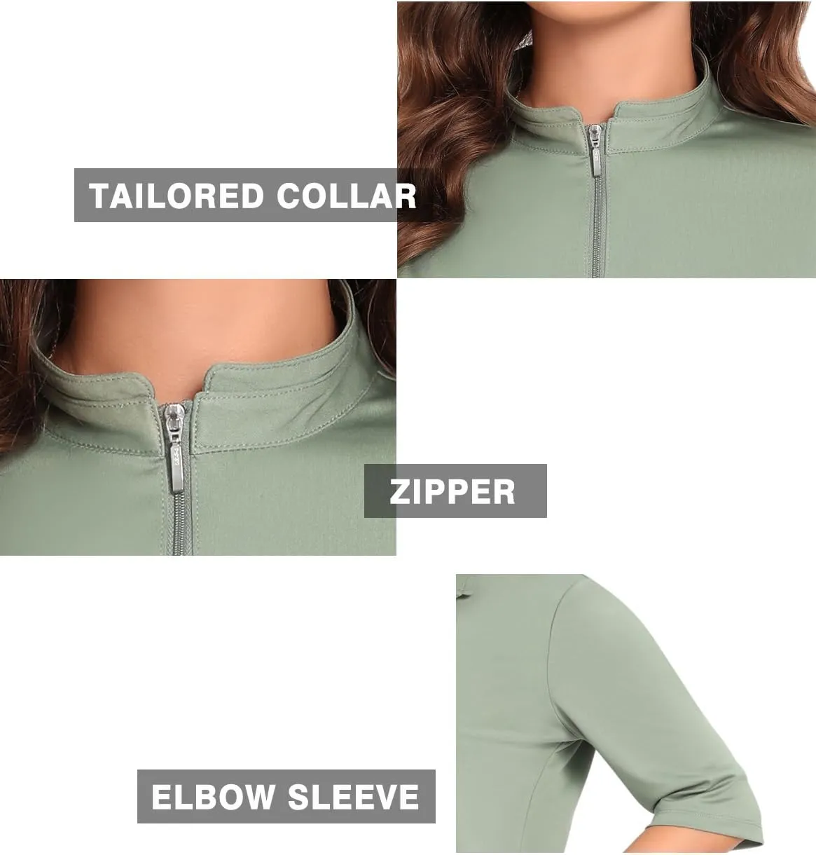 Womens Golf Shirt Quick Dry 3/4 Sleeve Tennis Tops UPF50  Collared Golf Polo Shirts for Women with Zipper