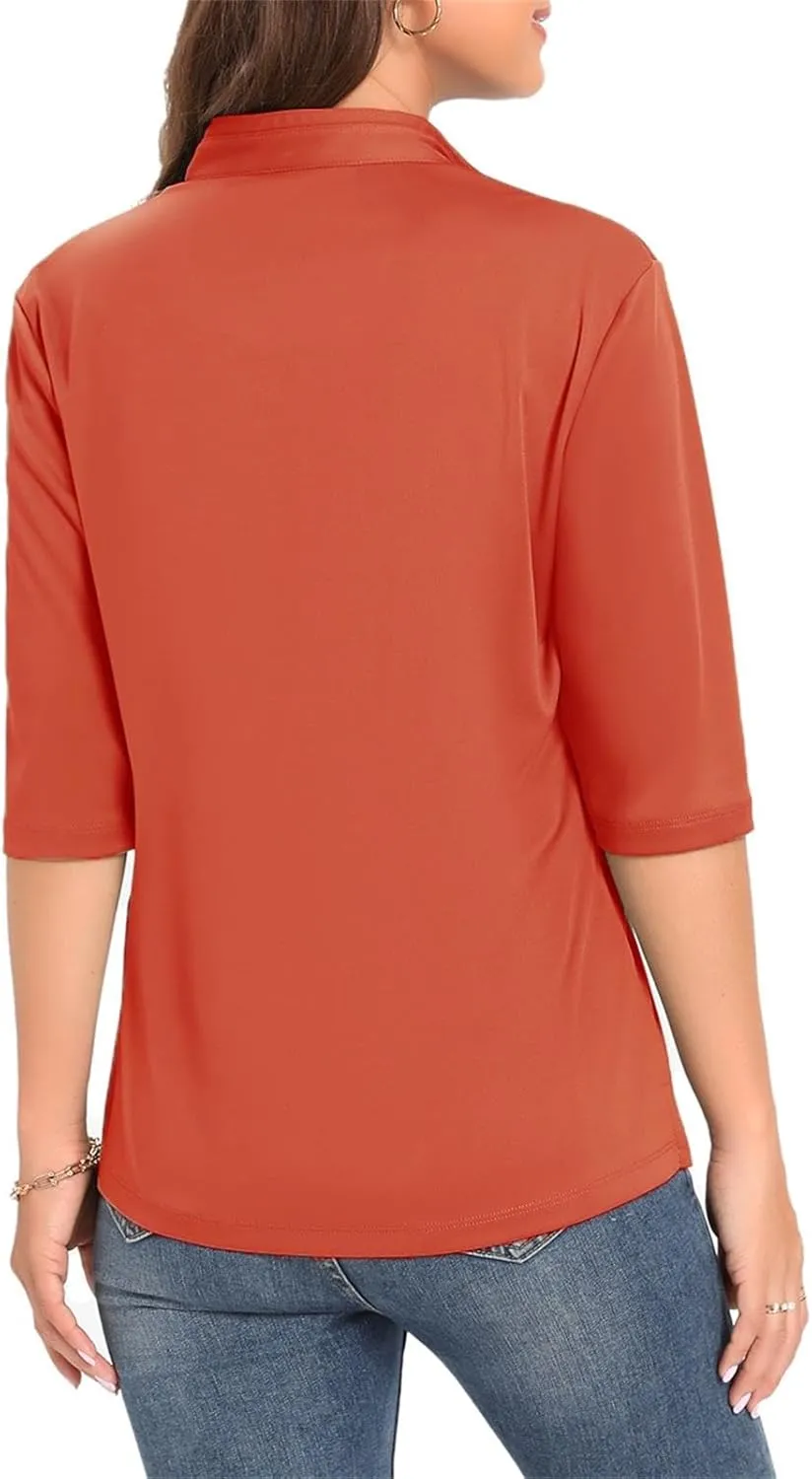 Womens Golf Shirt Quick Dry 3/4 Sleeve Tennis Tops UPF50  Collared Golf Polo Shirts for Women with Zipper