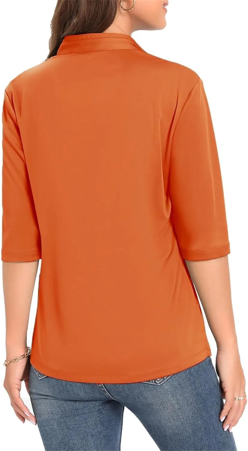 Womens Golf Shirt Quick Dry 3/4 Sleeve Tennis Tops UPF50  Collared Golf Polo Shirts for Women with Zipper