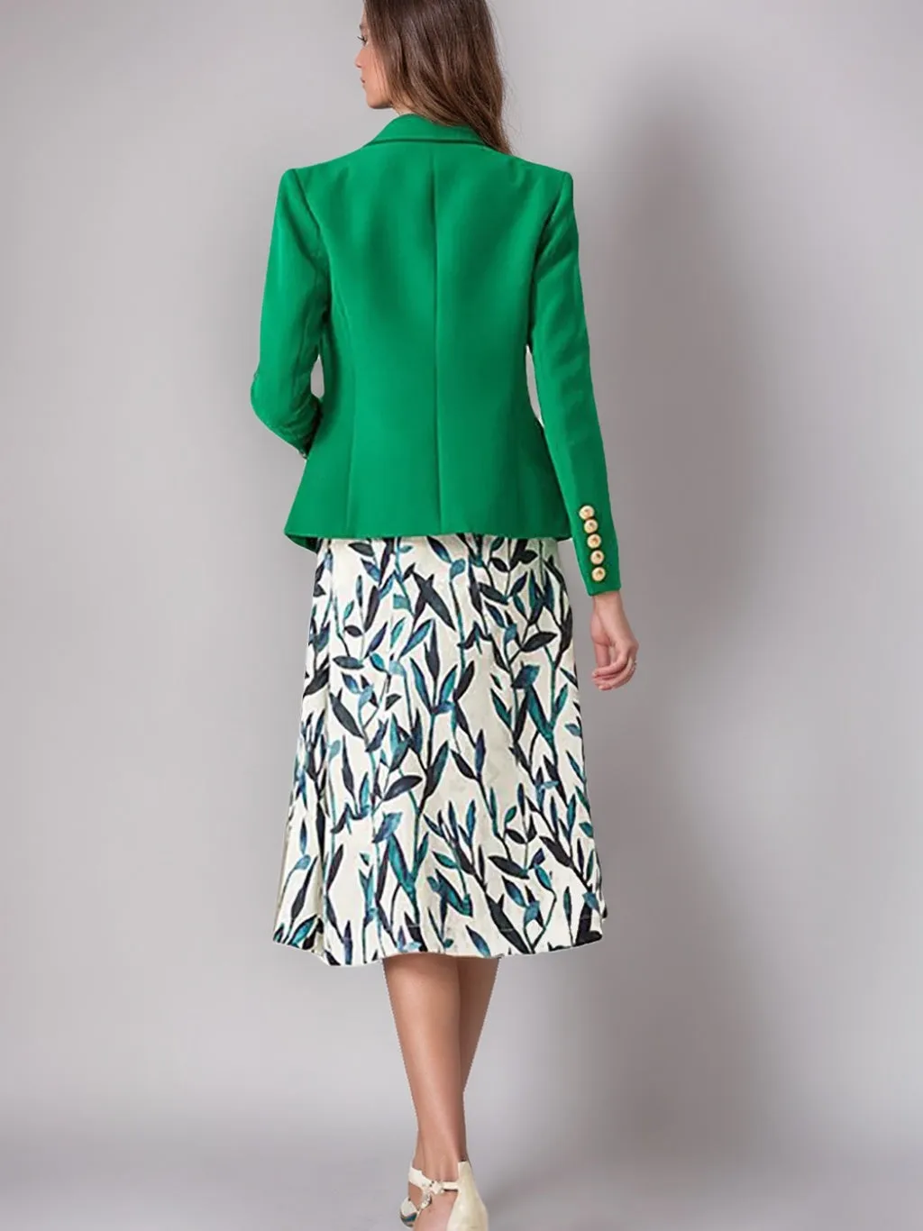 Women's Green Double Breasted Peak Lapel Prom Blazer