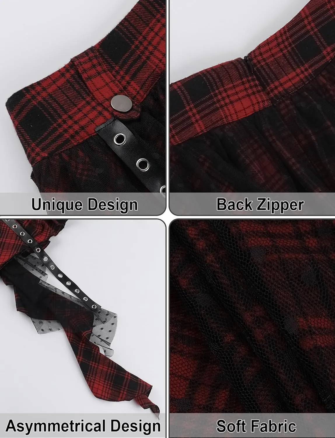 Women's High Waist Mini Skirt Gothic Punk Plaid Skirts Lace-Up Y2k Pleated Skirt
