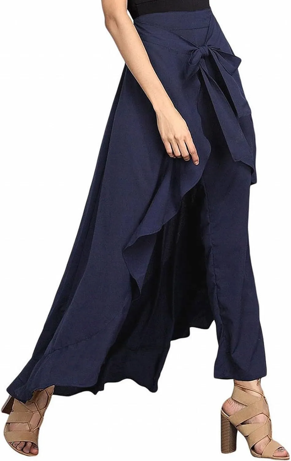 Women's High Waist Wide Leg Pants High Waist Trousers Chiffon Pants Plus Size Solid Flare Hem Sexy Pleated Slacks