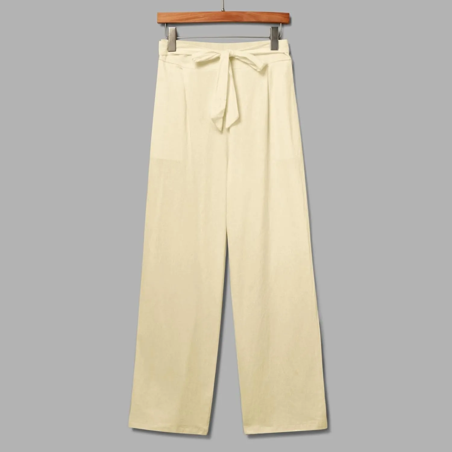 Women's Linen Blend Summer Casual Flowy Pants High Waist Lounge Pants Plus Size Trouser Vacation