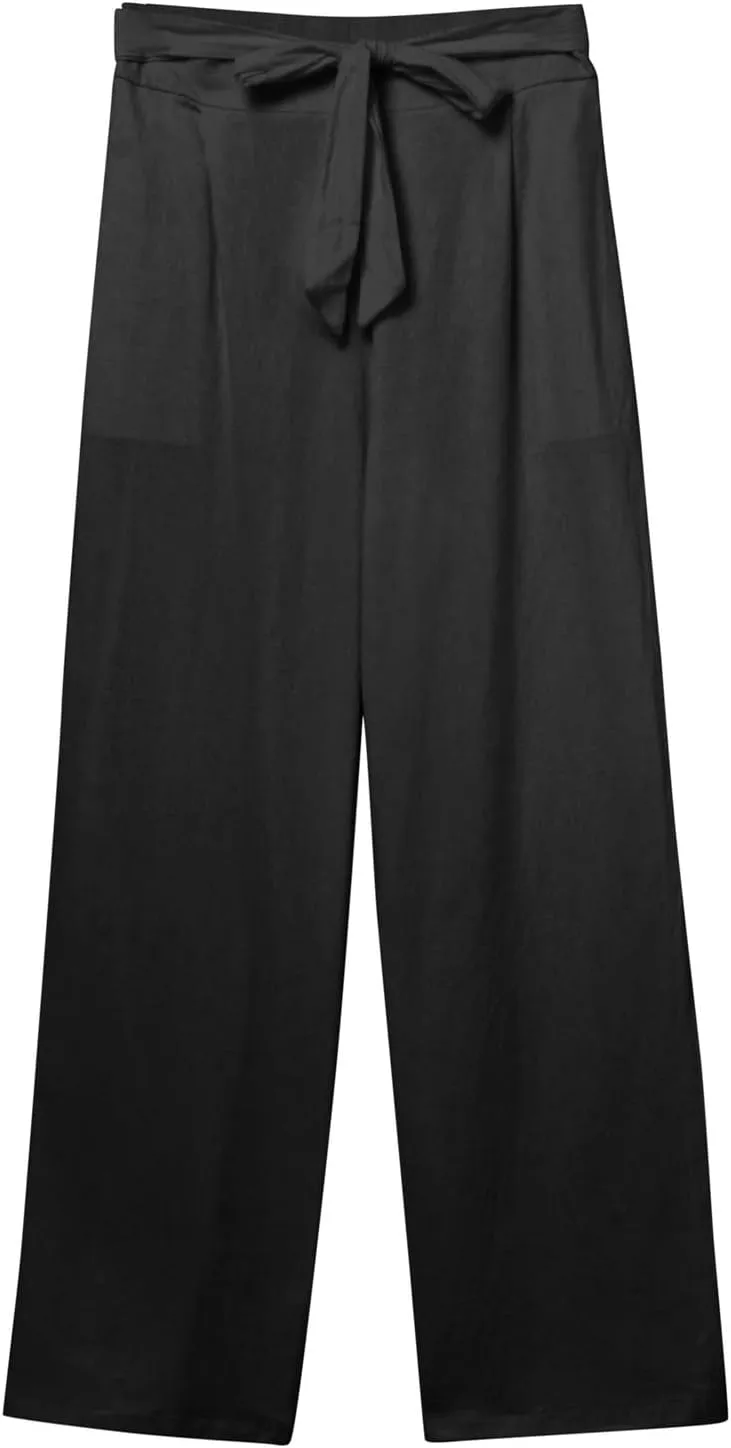 Women's Linen Blend Summer Casual Flowy Pants High Waist Lounge Pants Plus Size Trouser Vacation