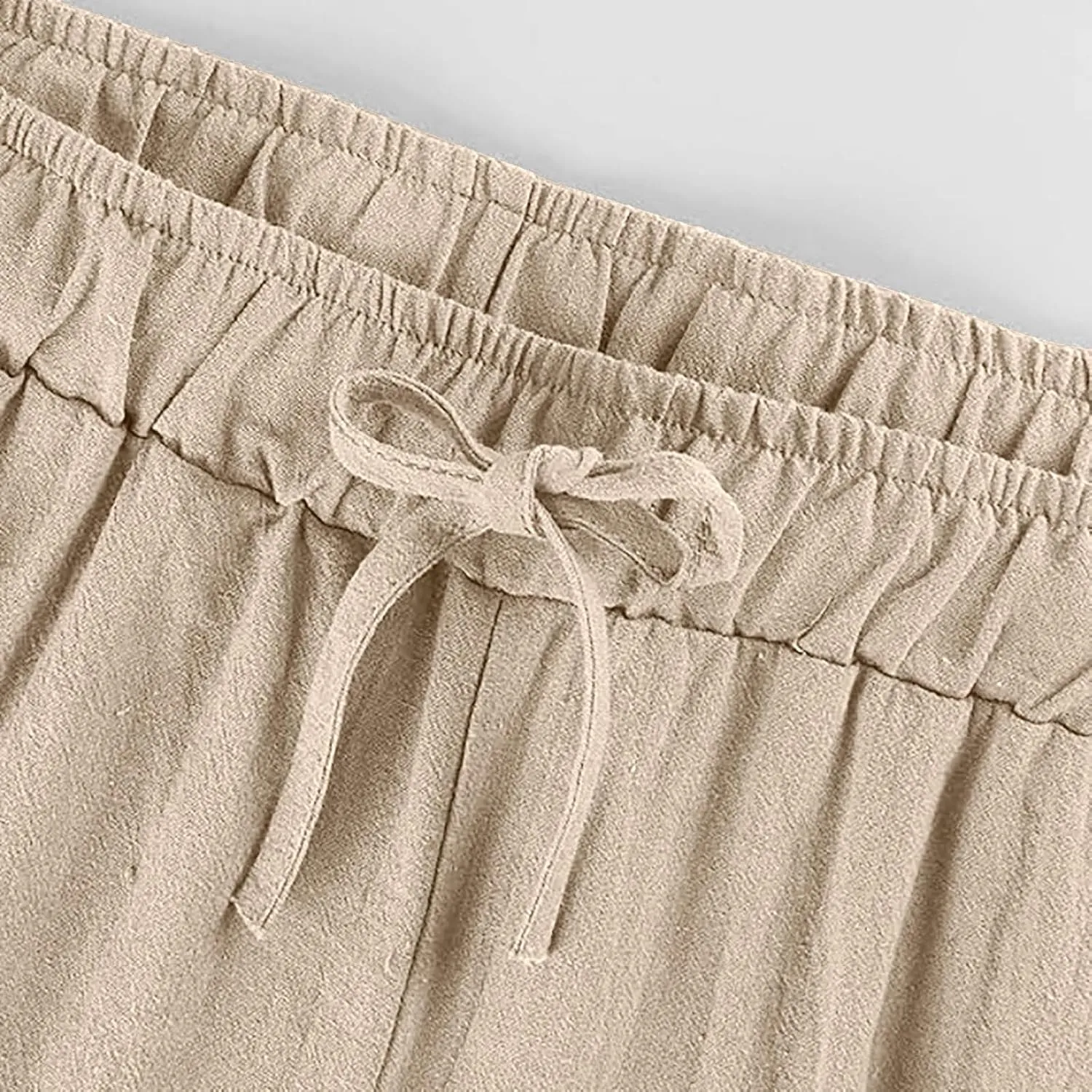 Womens Linen Pants Casual 2025 Summer High Waisted Drawstring Lounge Trouser Beach Straight Wide Leg Palazzo Jogger