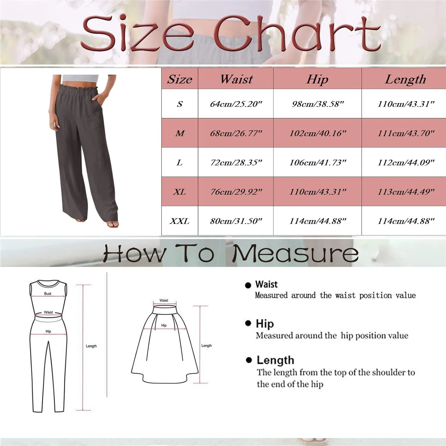 Womens Linen Pants Elastic High Waisted Wide Leg Palazzo Straight Leg Long Pants Summer Trousers with Pockets