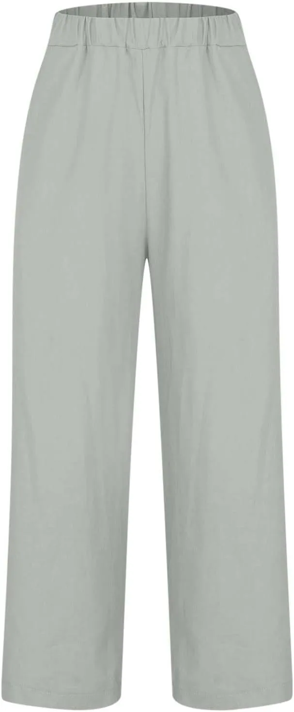 Womens Linen Pants Palazzo Wide Leg Slacks Loose Comfy High Waisted Cotton Linen Pants 2025 Summer Casual Trousers