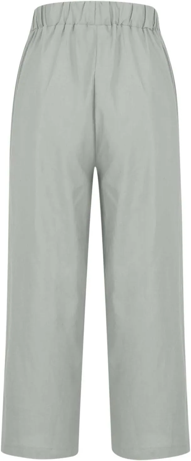Womens Linen Pants Palazzo Wide Leg Slacks Loose Comfy High Waisted Cotton Linen Pants 2025 Summer Casual Trousers