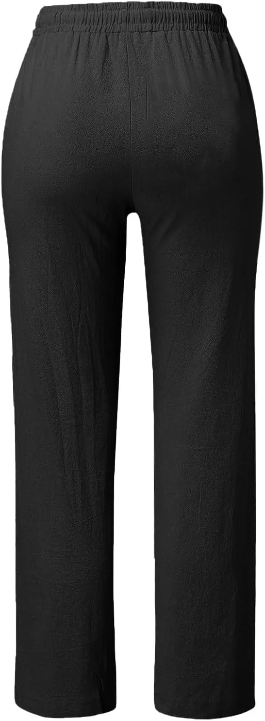 Women's Linen Pants Wide Leg Yoga Pants for Women High Waist Stretch Dress Women's Linen Blend Trousers with Pocket