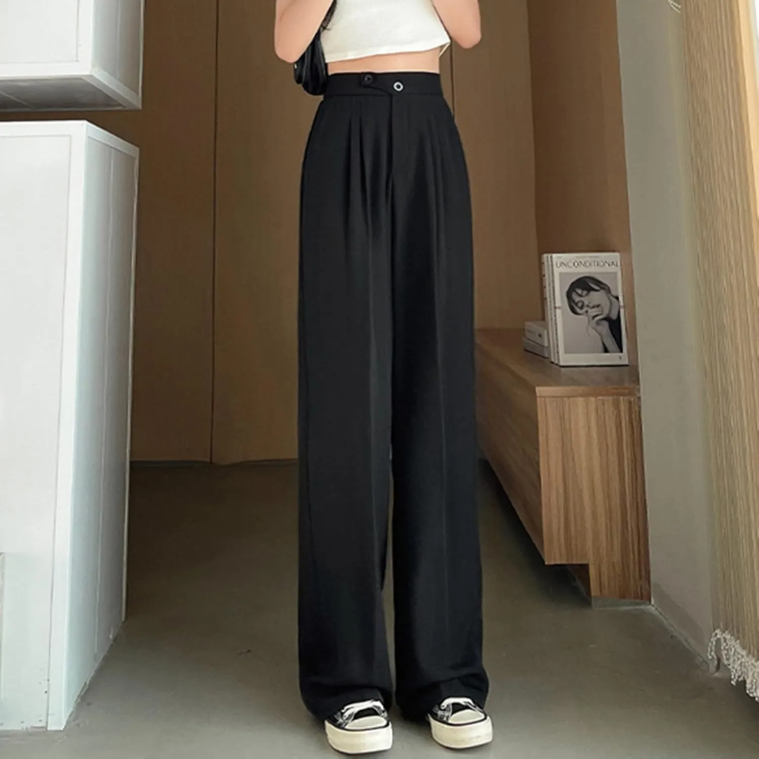 Womens Linen Summer Boho Pant Trousers Elastic Waisted Lounge Pants Plus Size Palazzo Lounge Pants Travel