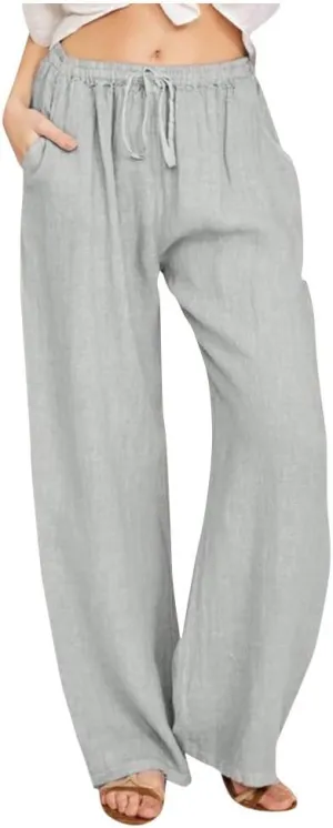 Womens Linen Wide Leg Palazzo Pants Casual Loose Drawstring Summer Beach Travel Vacation Harem Pants with Pockets