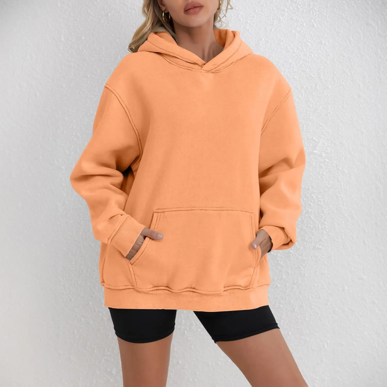 Women's Oversized Hoodie Fleece Cropped Sweatshirt Long Sleeve Weight Pullover with Pocket Lightweight Hoodie