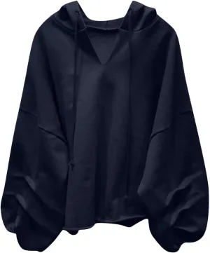 Women's Oversized Hoodies Lightweight Hooded Sweatshirt Puff Long Sleeve Blouse Ladies Drawstring Stylish Tshirts