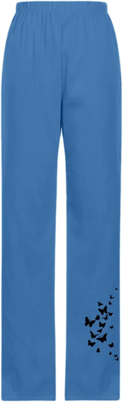 Womens Pants Casual Floral Printed Plus Size Capris Loose Fitting Joggers Lightweight Cropped Pants with Pocket