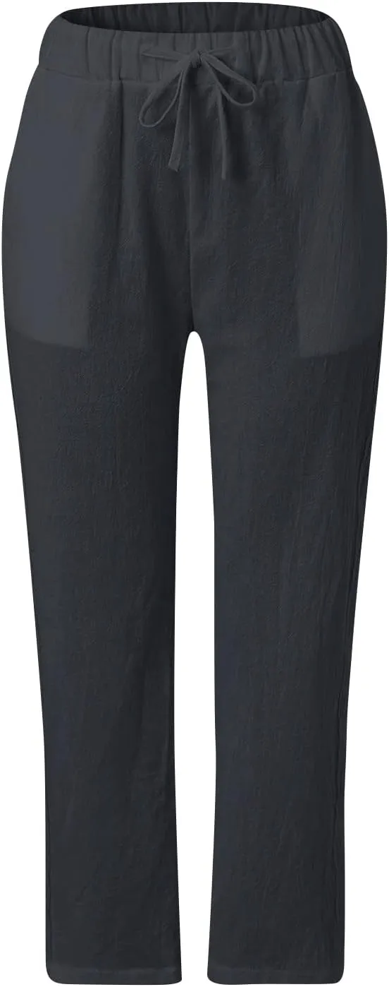 Women's Pants, Linen Straight Leg WomenS Casual Pants Peasant Drawstring Baggy Trousers