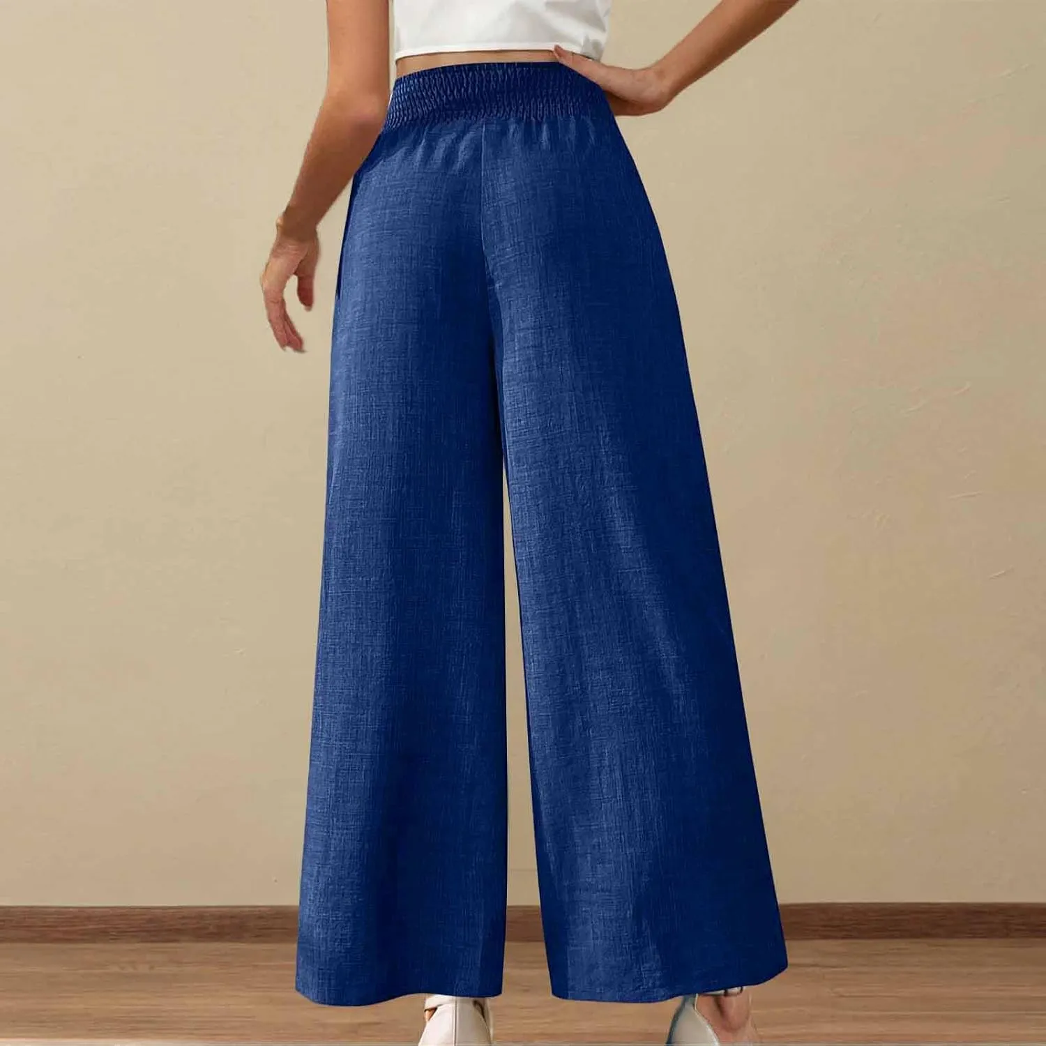 Womens Petite Wide Leg Pants Casual Summer Dress Pant High Waist Straight Trousers Joggers Slacks Outfits with Pockets