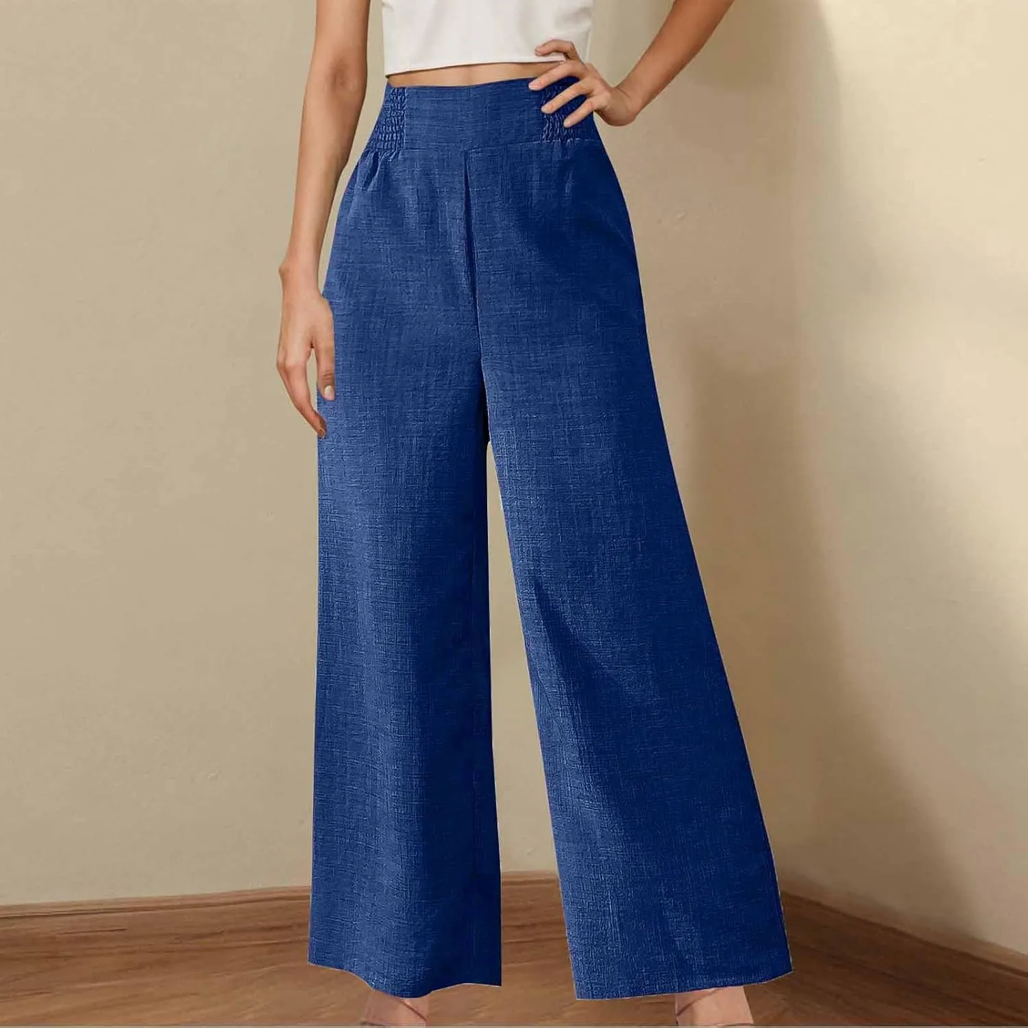 Womens Petite Wide Leg Pants Casual Summer Dress Pant High Waist Straight Trousers Joggers Slacks Outfits with Pockets