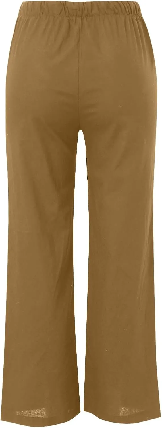 Women's Plus Size Linen Cotton Blend Office Capris Summer Wrinkle-Free Ankle Pants with Hidden Pockets