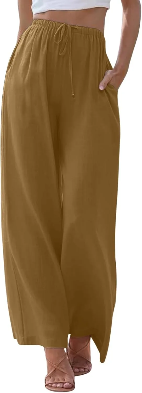 Women's Plus Size Linen Cotton Blend Office Capris Summer Wrinkle-Free Ankle Pants with Hidden Pockets