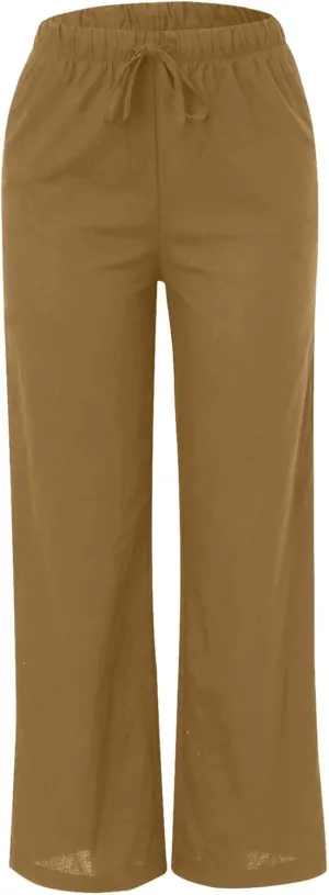 Women's Plus Size Linen Cotton Blend Office Capris Summer Wrinkle-Free Ankle Pants with Hidden Pockets
