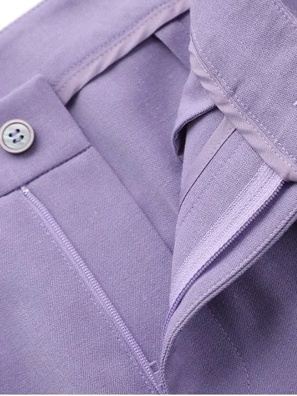 Women's Purple Peak Laple Satin Double Breasted 2 Pieces Suits