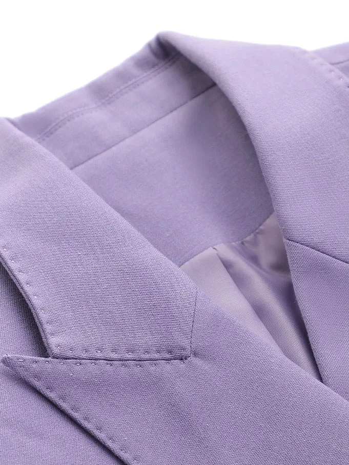 Women's Purple Peak Laple Satin Double Breasted 2 Pieces Suits