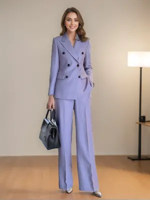 Women's Purple Peak Laple Satin Double Breasted 2 Pieces Suits
