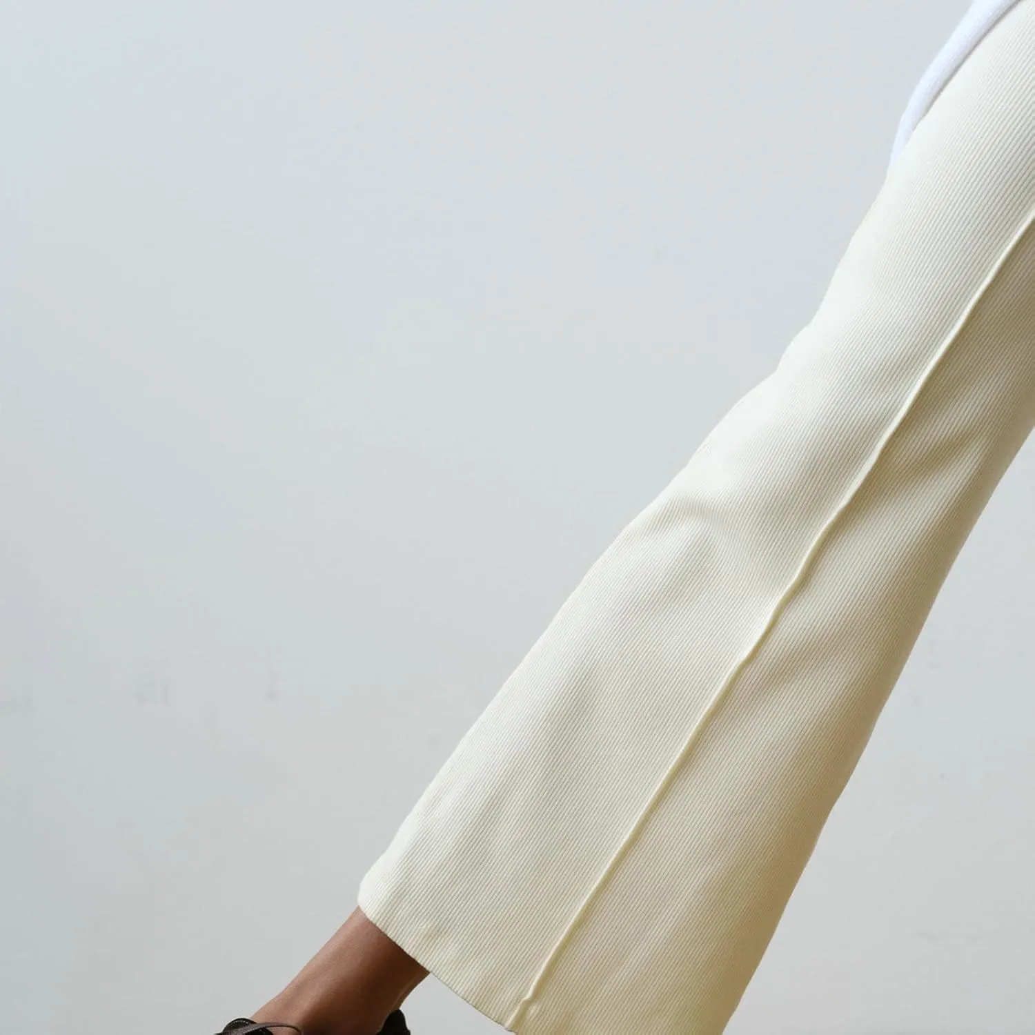 Women's Rib Flare Pants Elastic High Waist Seamed Creases Bell Bottom Trousers Workout Sweatpants