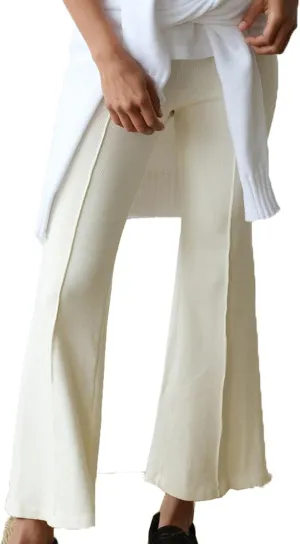Women's Rib Flare Pants Elastic High Waist Seamed Creases Bell Bottom Trousers Workout Sweatpants