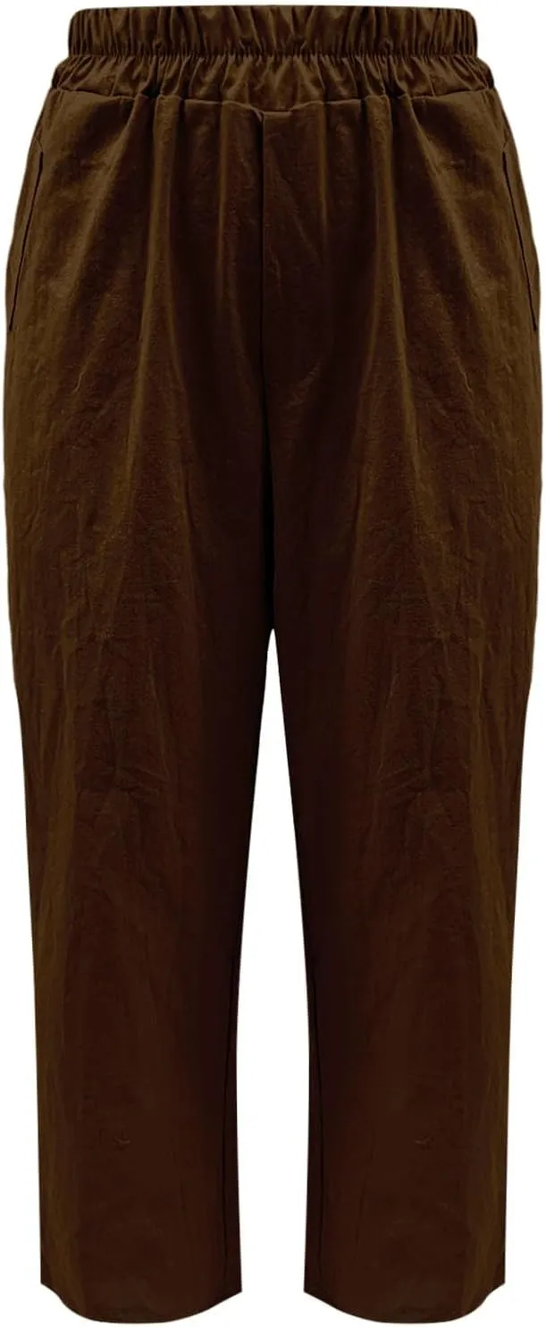 Women's Solid Cotton Linen Straight Pants Work Lounge Trousers with Pockets Comfy Wide Leg Vacation Palazzo Pants