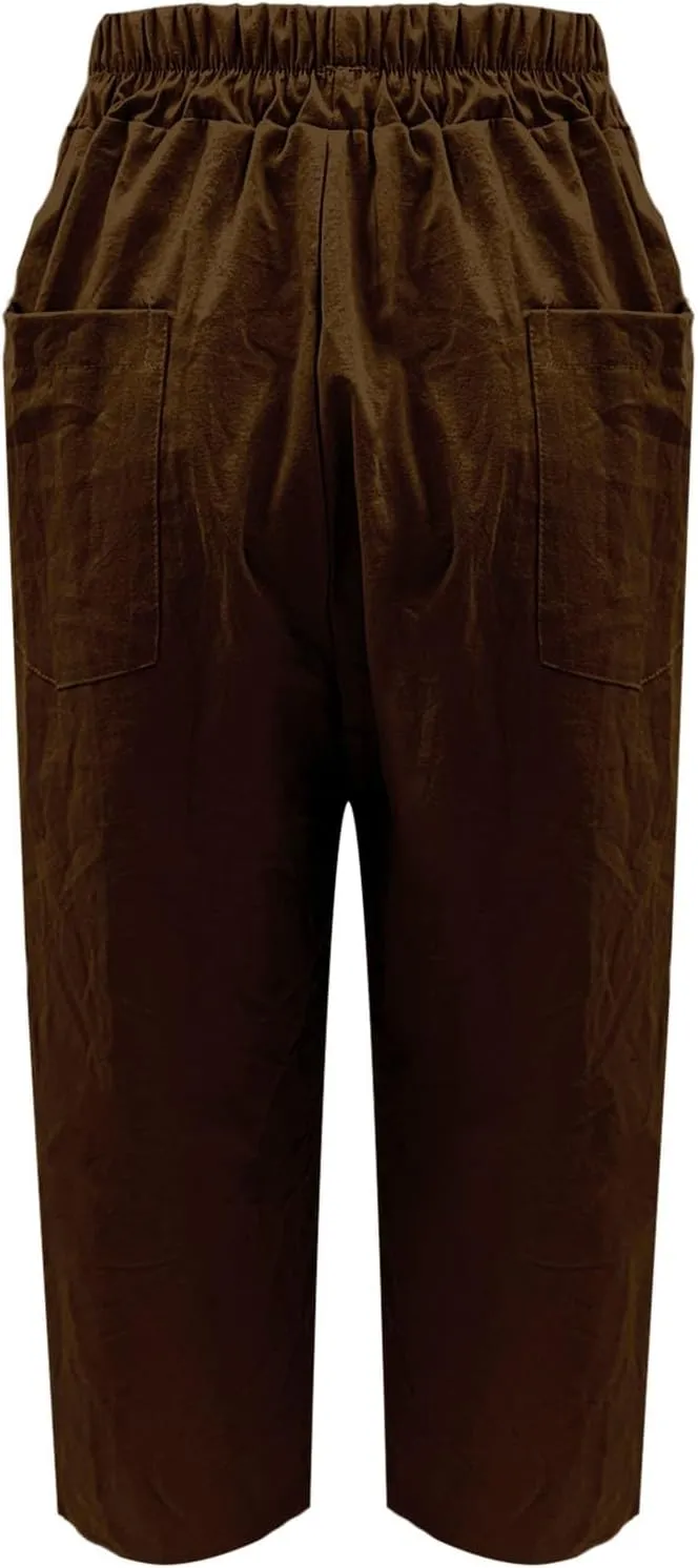 Women's Solid Cotton Linen Straight Pants Work Lounge Trousers with Pockets Comfy Wide Leg Vacation Palazzo Pants
