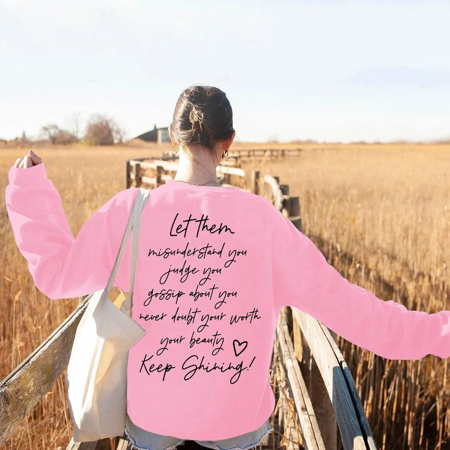 Womens Sweatshirts Casual Crew Neck Long Sleeve Pullover Tops Fashion 2024 Letter Print Oversized Hoodie Fall Clothes