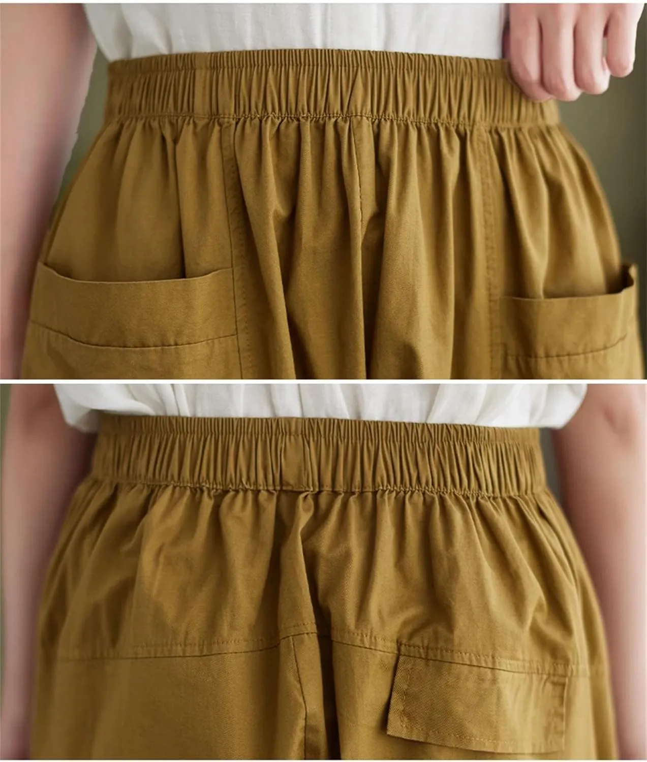 Womens Vintage High Waist Harem Pants Loose Casual Elastic Waisted Beach Trousers with Pockets