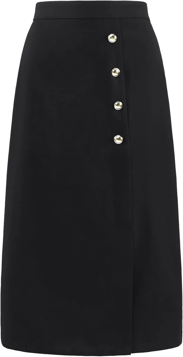 Women's Wear to Work Pencil Skirt High Waist Button Decor Midi Skirts