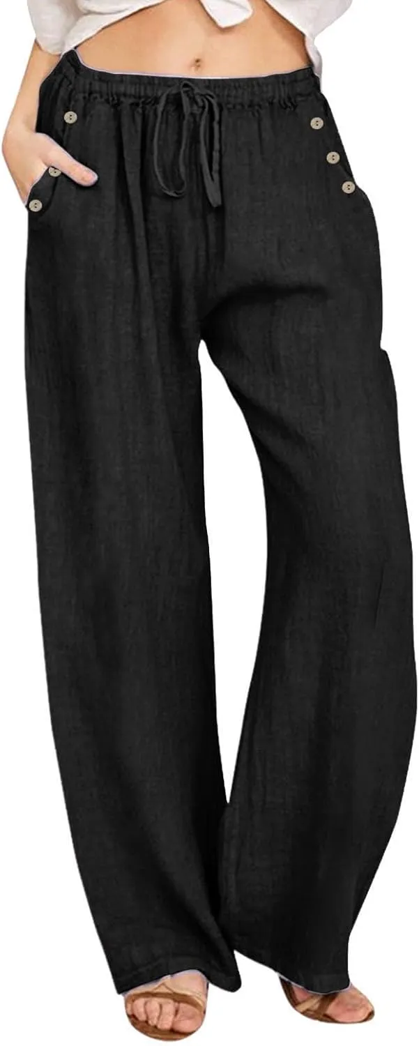 Womens Wide Leg Pants Fall Plus Size Loose Cotton and Linen Casual Pants Cute Pants Vacation Clothes for Women Linen